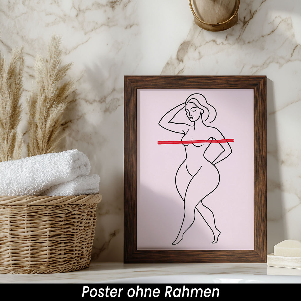 Linienzeichnung Frau Poster - Abstraktes Wandbild in Schwarz & Rot | Minimalistische Wanddeko auf halbmattem Papier
