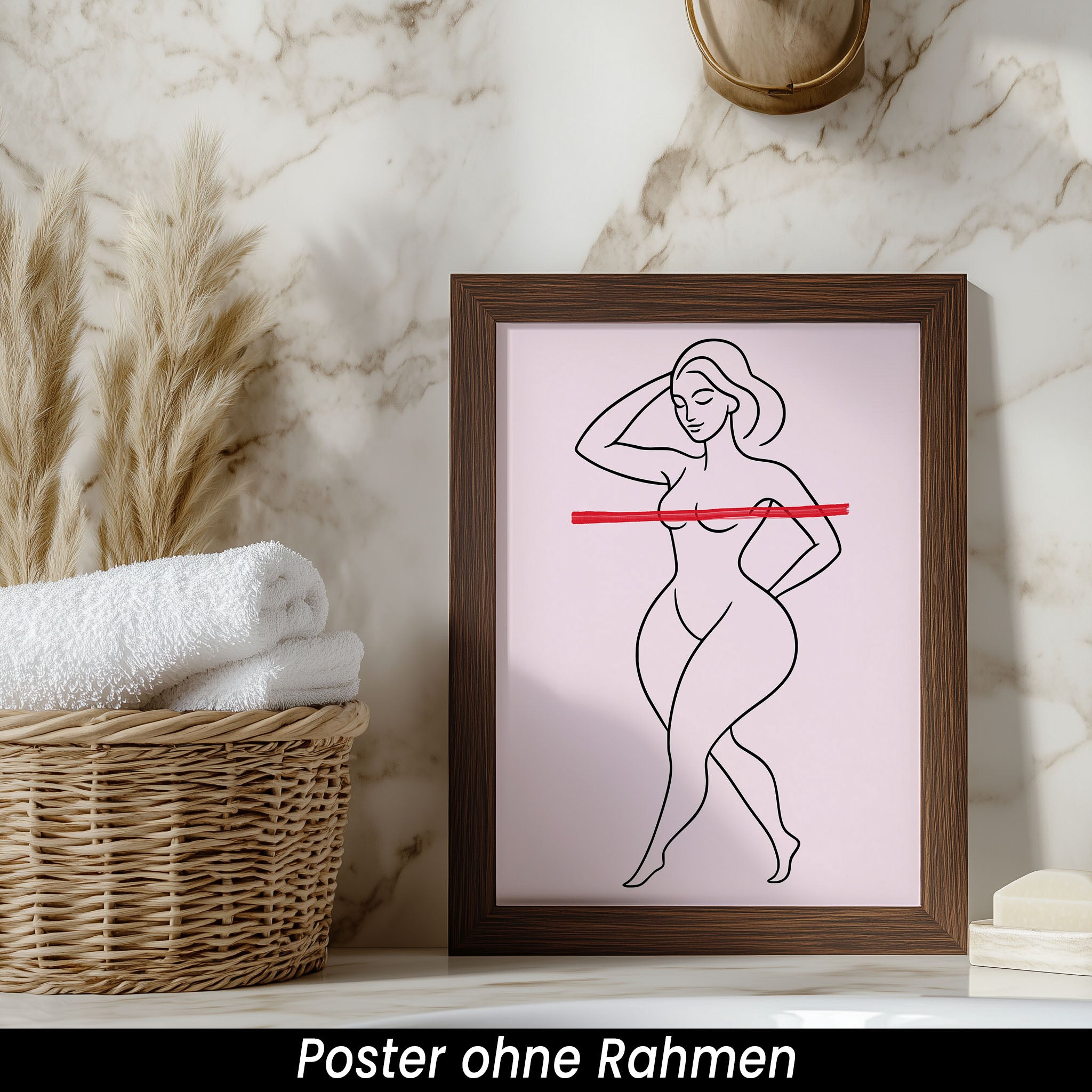 Linienzeichnung Frau Poster - Abstraktes Wandbild in Schwarz & Rot | Minimalistische Wanddeko auf halbmattem Papier