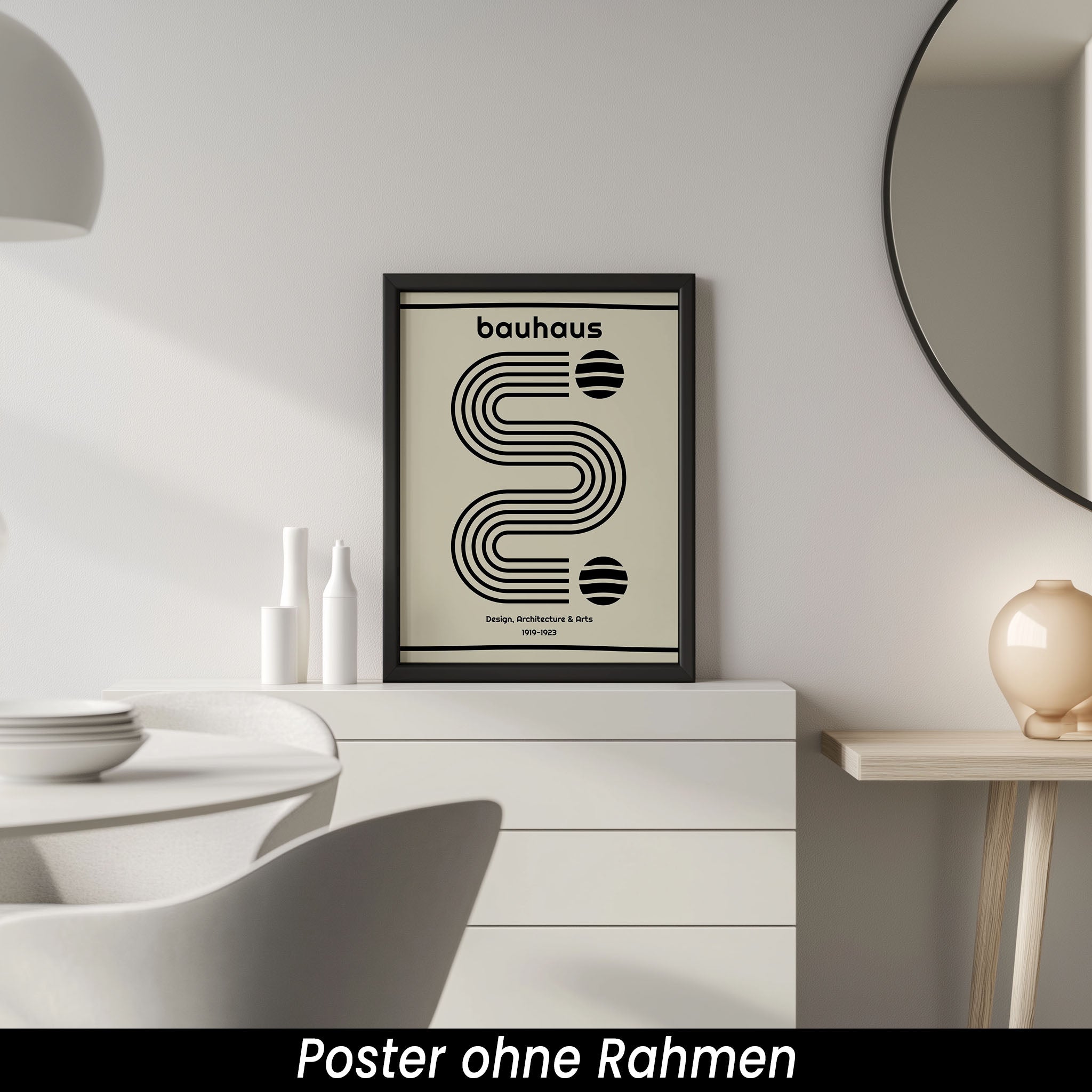 Bauhaus Poster - Minimalistisches Schwarz Weiß Wandbild | Geometrische Wanddeko auf halbmattem Papier