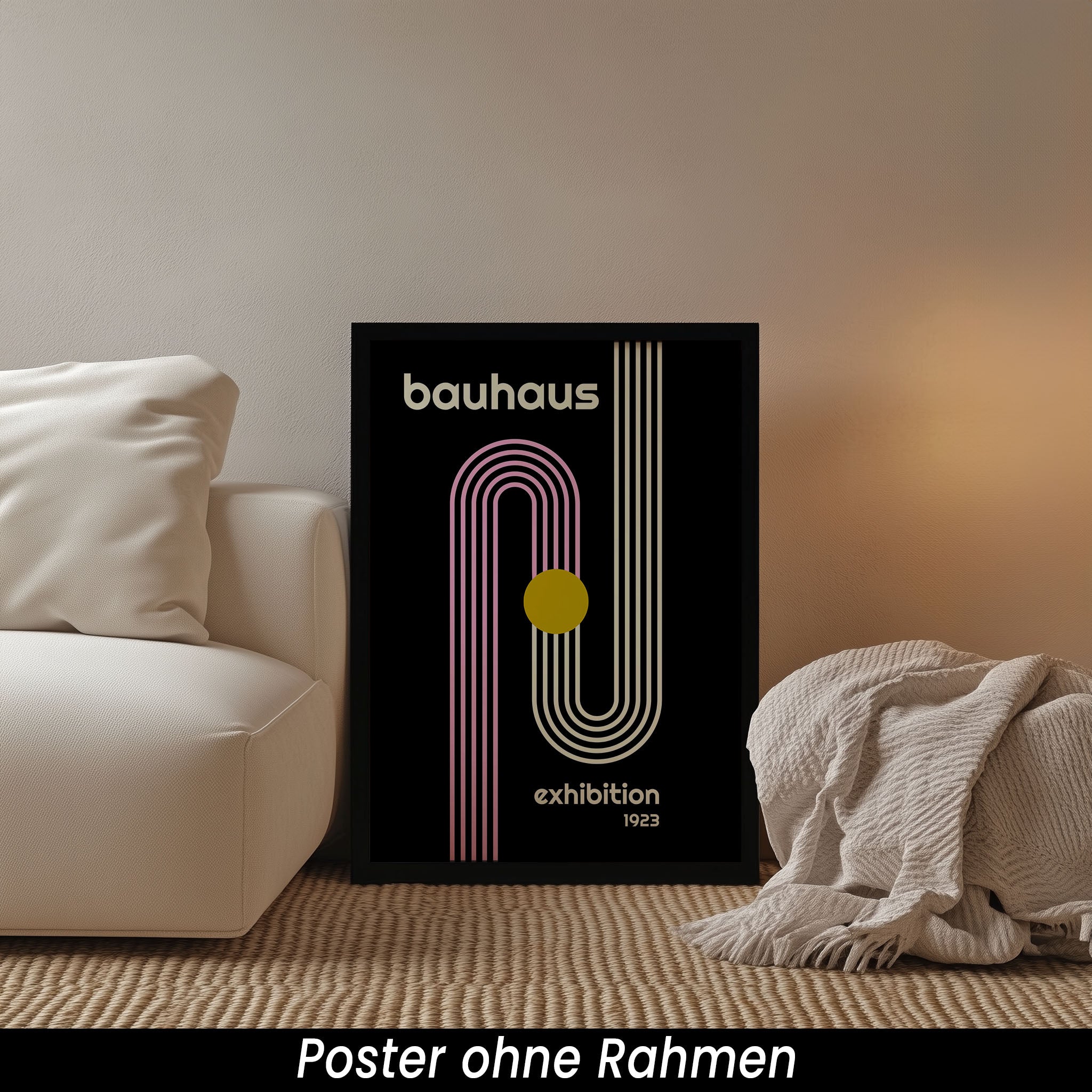 Bauhaus Poster 1923 - Minimalistisches Wandbild in Schwarz-Weiß, Rosa & Gelb | Moderne Wanddeko auf halbmattem Papier