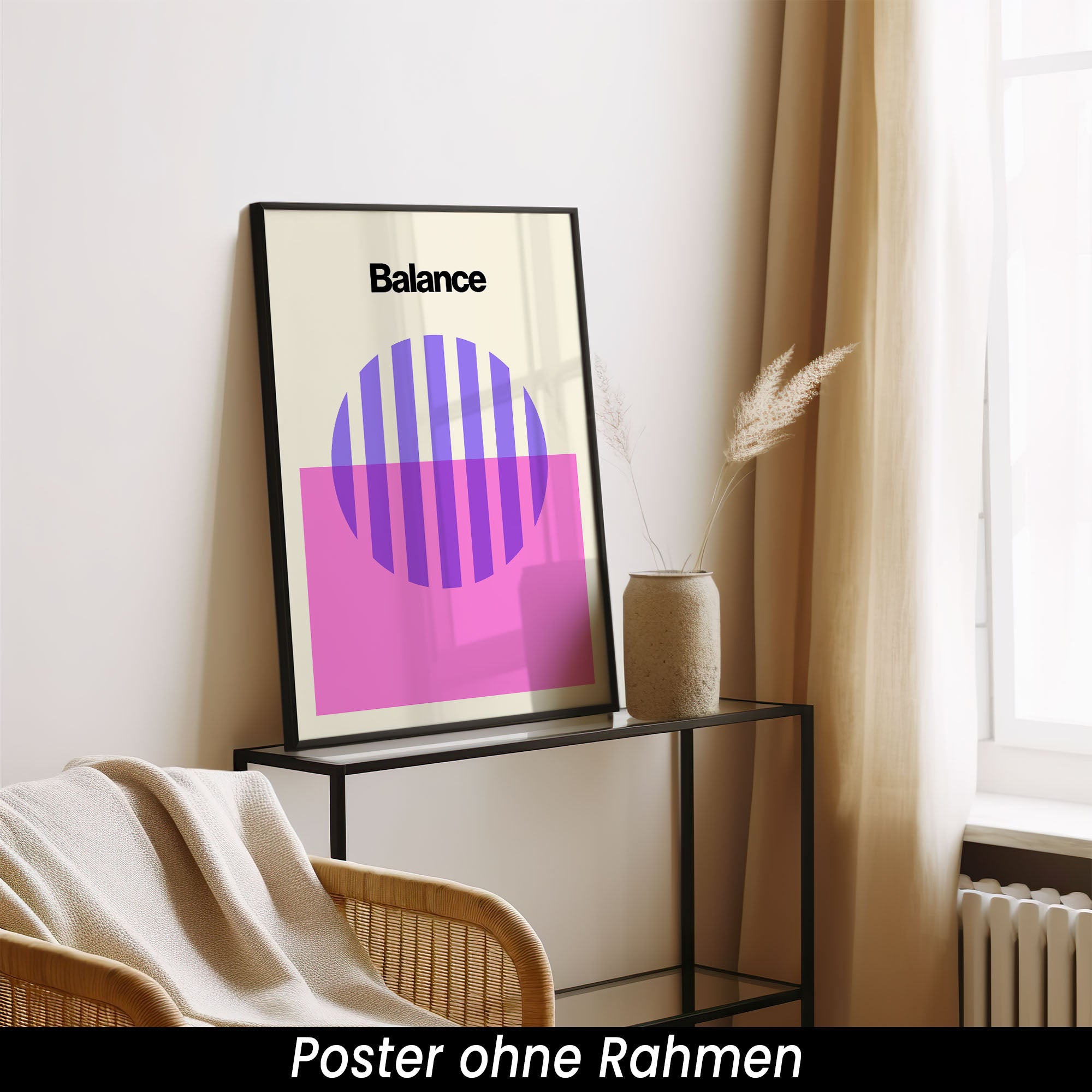 Minimalistisches Poster - Geometrisches Wandbild in Pink & Lila | Abstrakte Wanddeko auf halbmattem Papier
