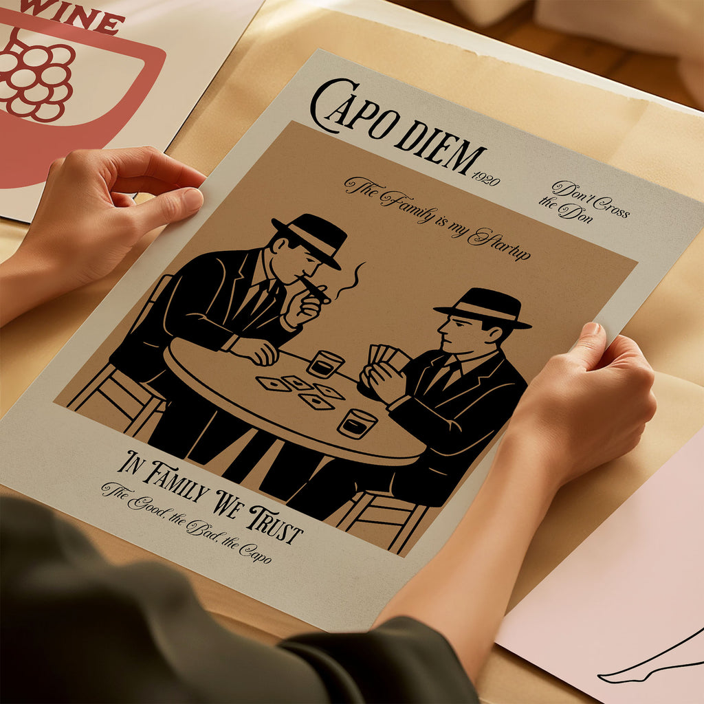 Mafia Poster 1920er Stil - Gangster Wandbild mit Familien Zitate | Vintage Wanddeko auf halbmattem Papier