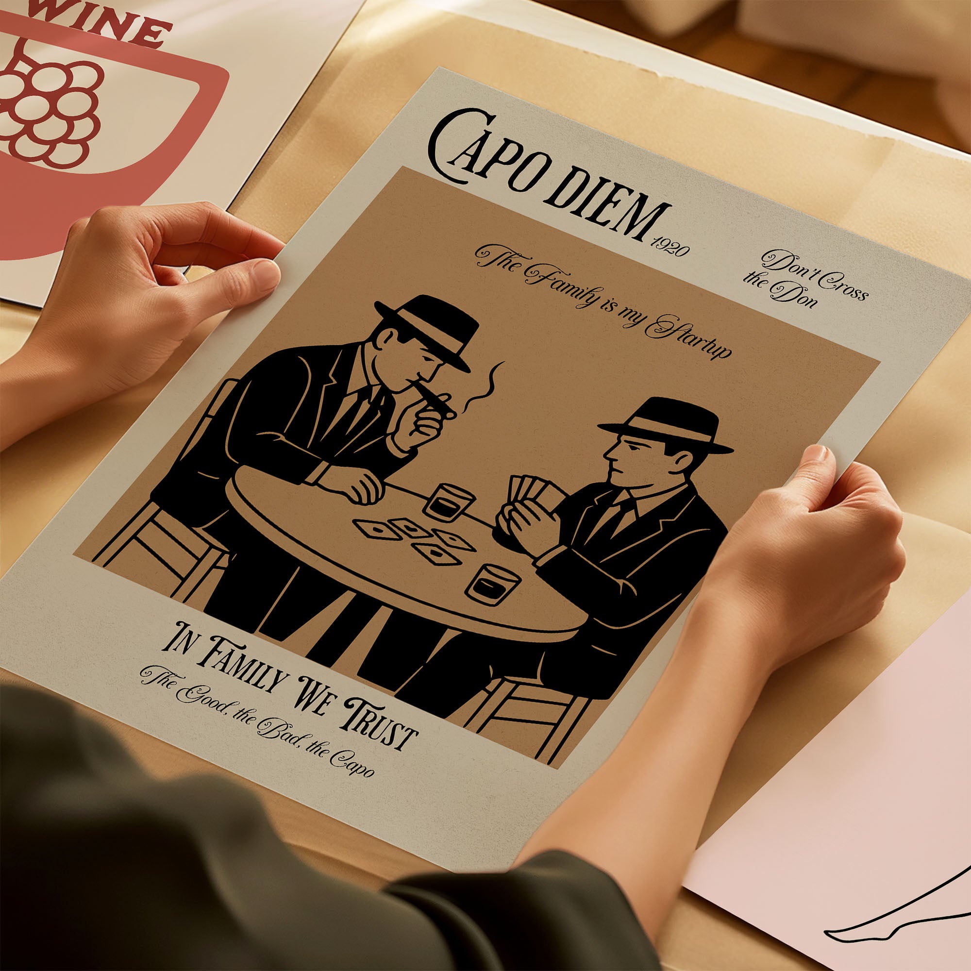 Mafia Poster 1920er Stil - Gangster Wandbild mit Familien Zitate | Vintage Wanddeko auf halbmattem Papier