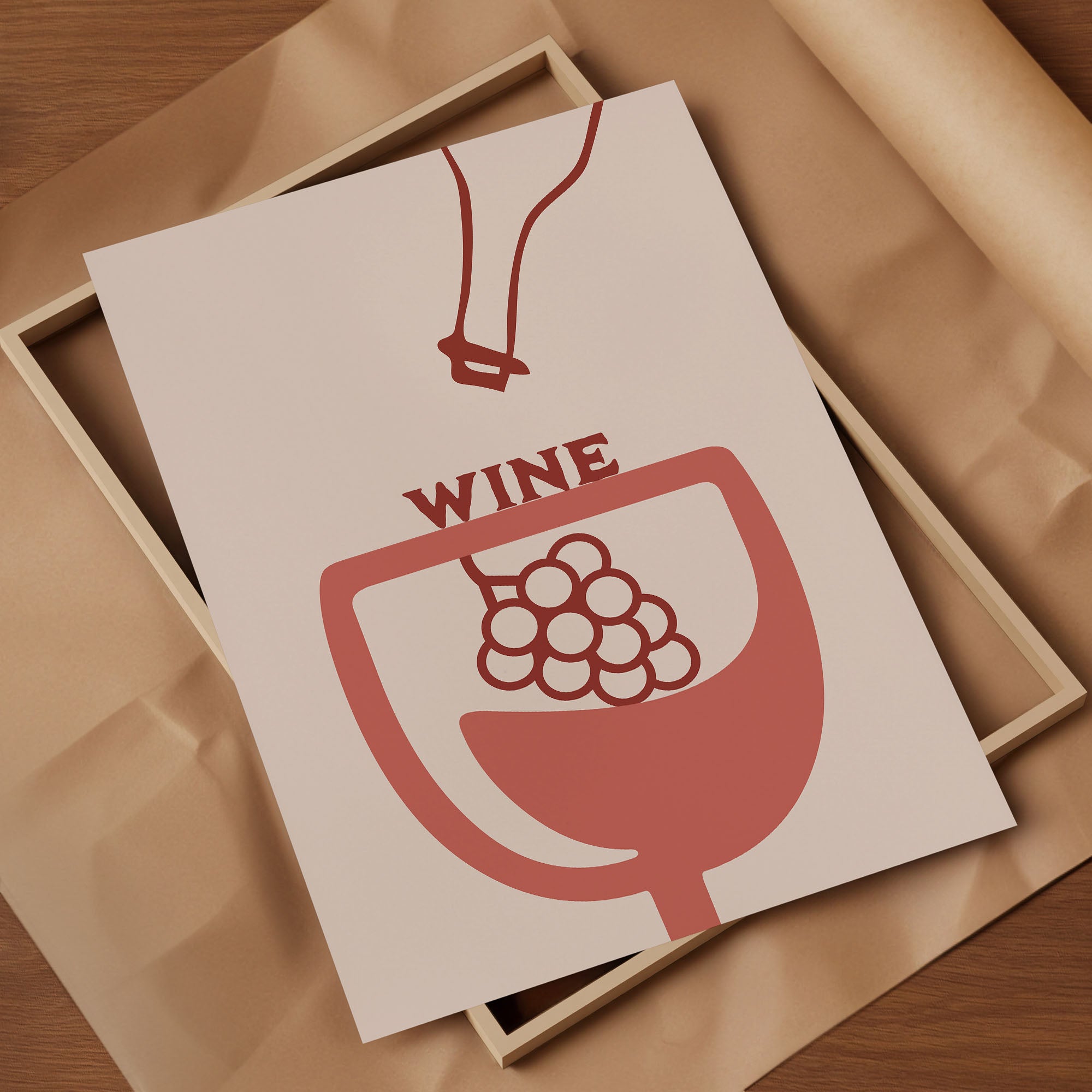 Minimalistisches Wein Poster – Modernes Wandbild mit Wein Glas & Trauben | Für Küchen- & Bar Deko auf halbmattem Papier
