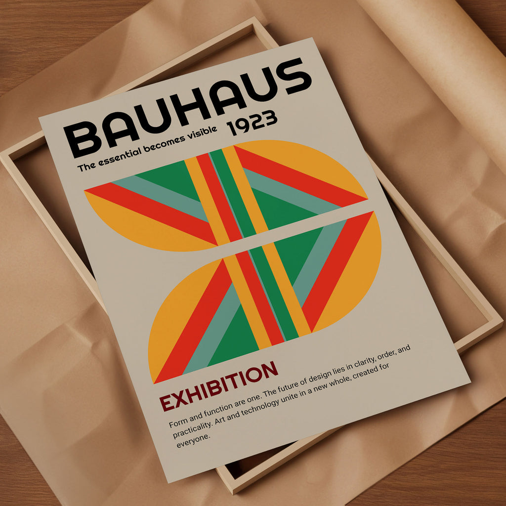 Bauhaus Poster - Geometrisches Wandbild Bunt | Retro Wanddeko auf halbmattem Papier