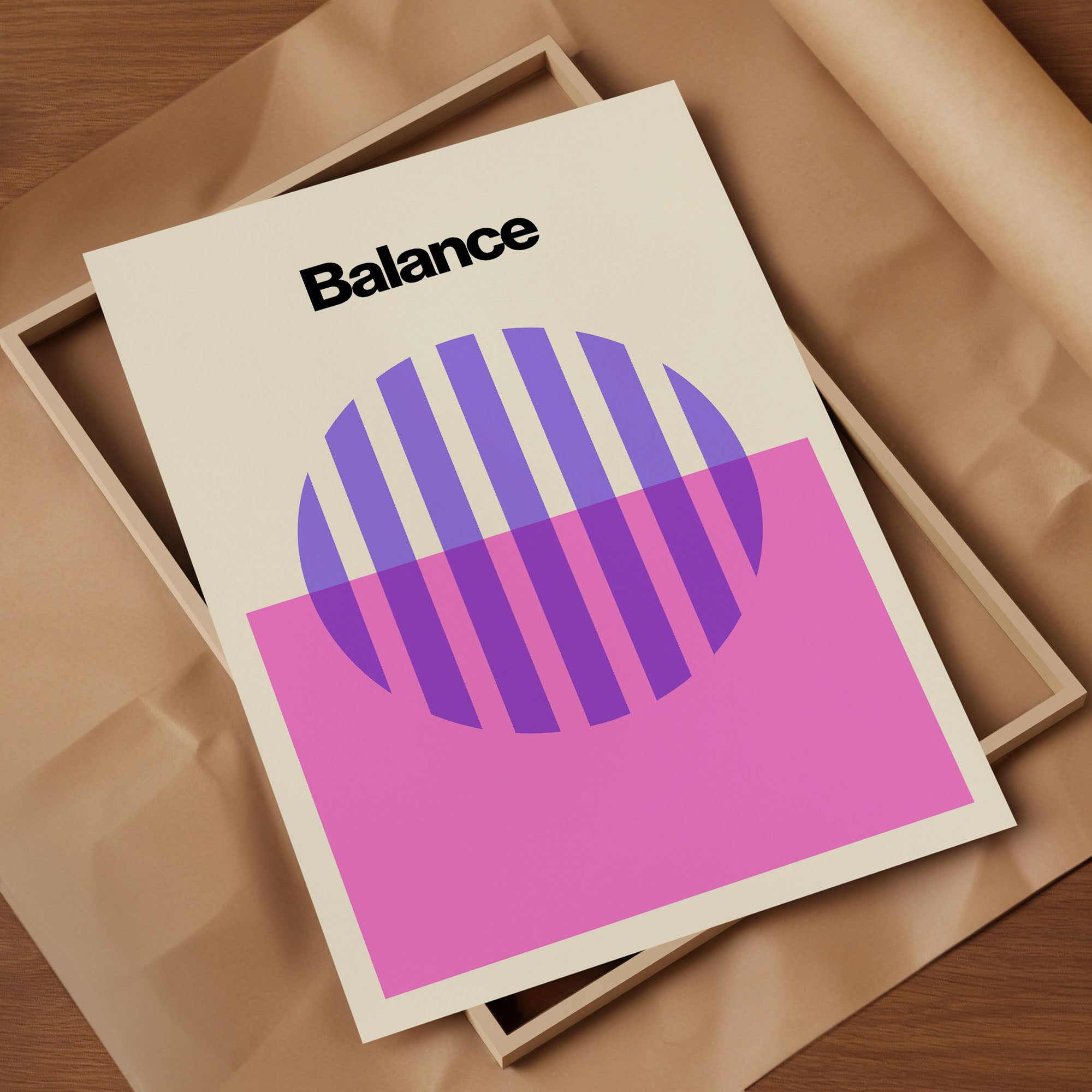 Minimalistisches Poster - Geometrisches Wandbild in Pink & Lila | Abstrakte Wanddeko auf halbmattem Papier