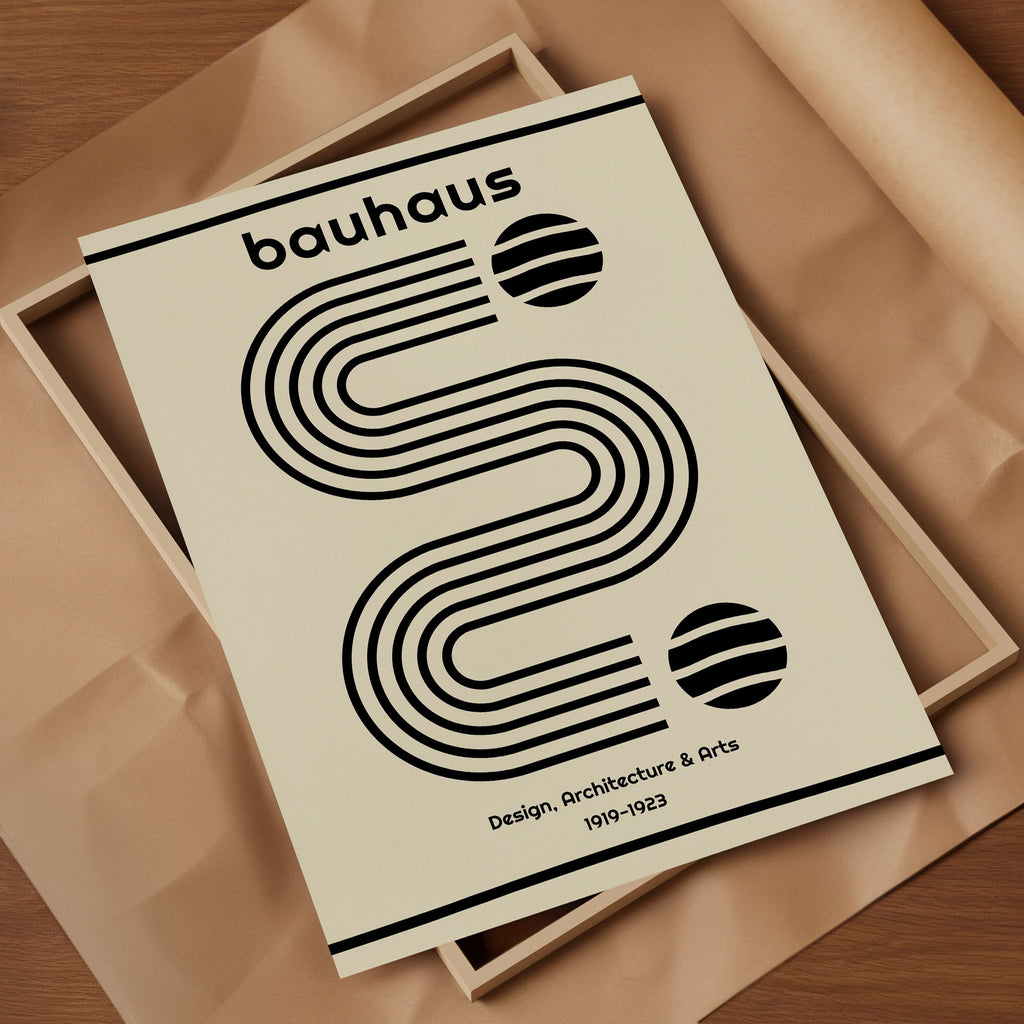 Bauhaus Poster - Minimalistisches Schwarz Weiß Wandbild | Geometrische Wanddeko auf halbmattem Papier