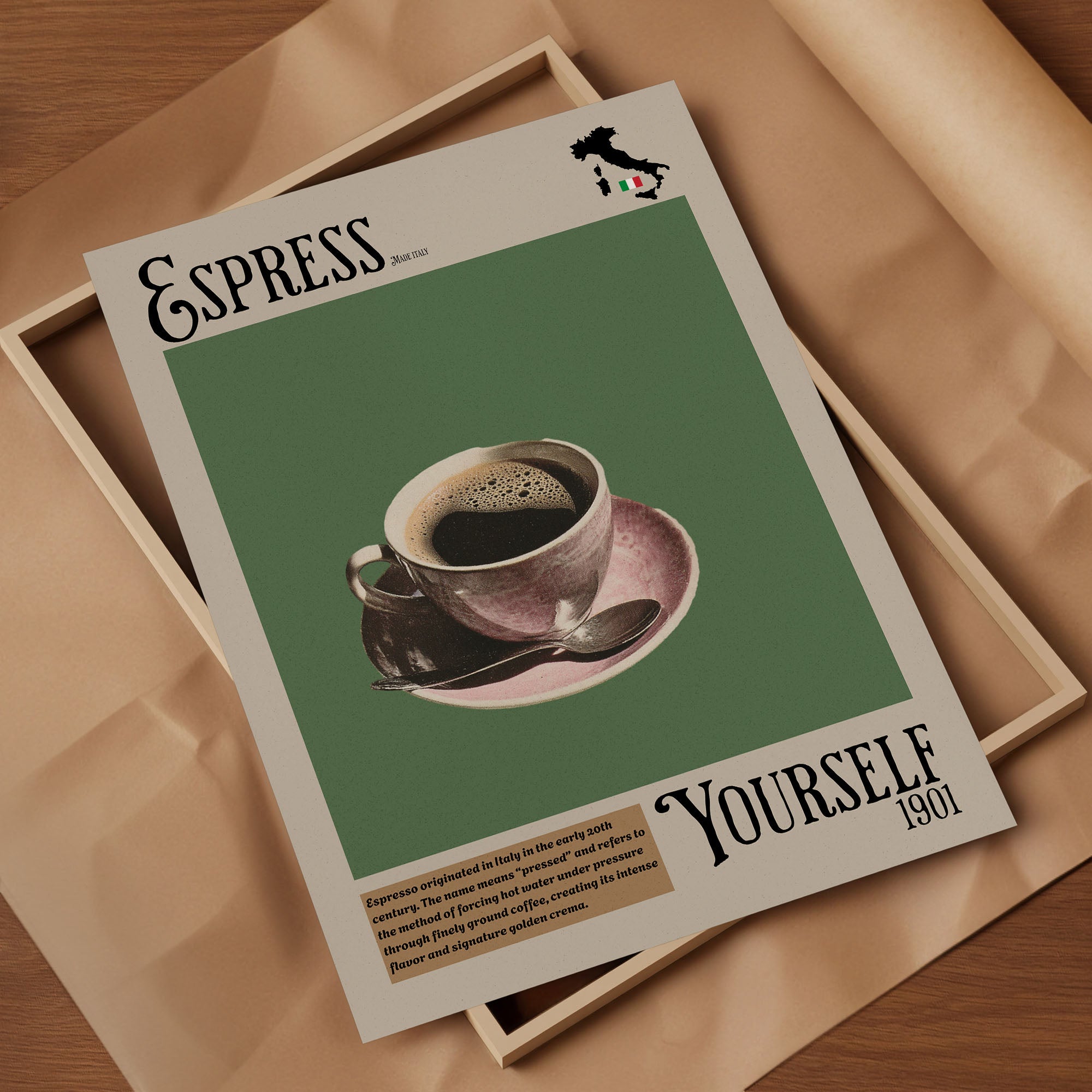 Espresso Poster - Nostalgisches Kaffee Wandbild für die Küche | Vintage Wanddeko auf halbmattem Papier