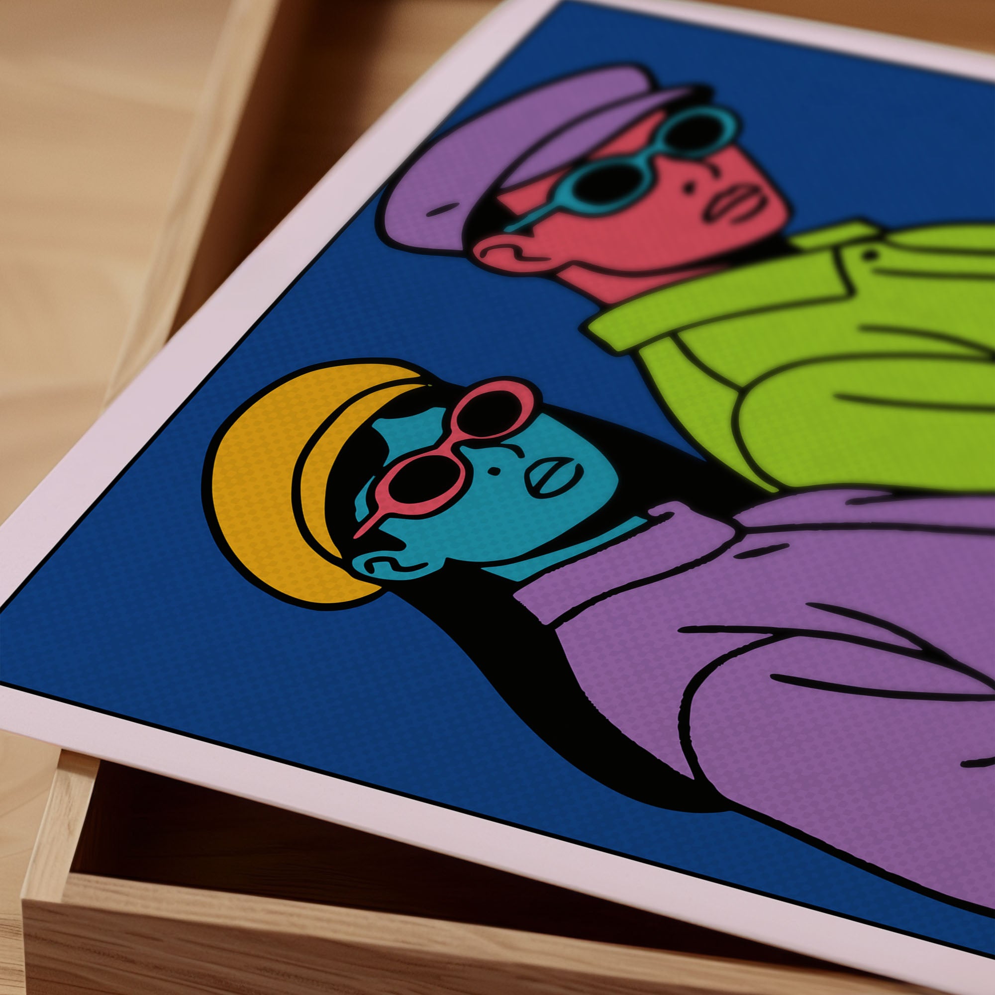 Retro Poster – Buntes Mode Wandbild mit zwei Figuren im 80s Style | Pop Art Wanddeko auf halbmattem Papier